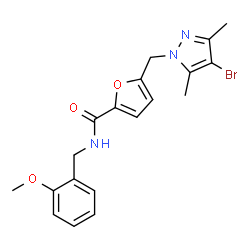 ChemSpider 2D Image | 5-[(4-Bromo-3,5-dimethyl-1H-pyrazol-1-yl)methyl]-N-(2-methoxybenzyl)-2-furamide | C19H20BrN3O3