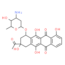 ChemSpider 2D Image | 3-Acetyl-3,5,10,12-tetrahydroxy-6,11-dioxo-1,2,3,4,6,11-hexahydro-1-tetracenyl 3-amino-2,3,6-trideoxyhexopyranoside | C26H27NO10