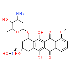 ChemSpider 2D Image | 3,5,12-Trihydroxy-3-[(hydroxyimino)methyl]-10-methoxy-6,11-dioxo-1,2,3,4,6,11-hexahydro-1-tetracenyl 3-amino-2,3,6-trideoxyhexopyranoside | C26H28N2O10