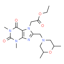 ChemSpider 2D Image | 2-[8-[(2,6-dimethyl-4-morpholinyl)methyl]-1,3-dimethyl-2,6-dioxo-7-purinyl]acetic acid ethyl ester | C18H27N5O5