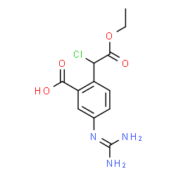 ChemSpider 2D Image | 2-(1-Chloro-2-ethoxy-2-oxoethyl)-5-[(diaminomethylene)amino]benzoic acid | C12H14ClN3O4
