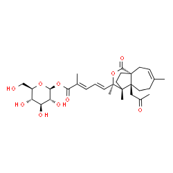 ChemSpider 2D Image | 1-O-{(2E,4E)-2-Methyl-5-[(1R,7S,8R,9R)-4,8,9-trimethyl-11-oxo-7-(2-oxopropyl)-10-oxatricyclo[6.3.2.0~1,7~]tridec-3-en-9-yl]-2,4-pentadienoyl}-beta-D-glucopyranose | C30H42O10