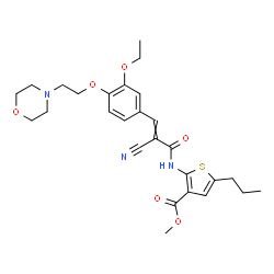 ChemSpider 2D Image | Methyl 2-[(2-cyano-3-{3-ethoxy-4-[2-(4-morpholinyl)ethoxy]phenyl}acryloyl)amino]-5-propyl-3-thiophenecarboxylate | C27H33N3O6S