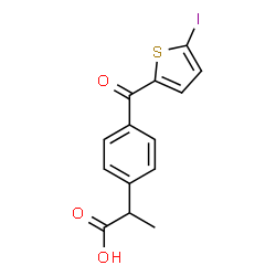 ChemSpider 2D Image | 2-{4-[(5-Iodo-2-thienyl)carbonyl]phenyl}propanoic acid | C14H11IO3S
