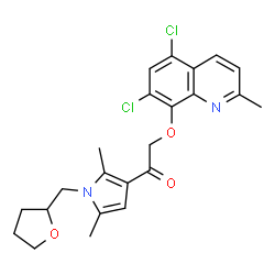 ChemSpider 2D Image | 2-[(5,7-Dichloro-2-methyl-8-quinolinyl)oxy]-1-[2,5-dimethyl-1-(tetrahydro-2-furanylmethyl)-1H-pyrrol-3-yl]ethanone | C23H24Cl2N2O3