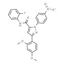 ChemSpider 2D Image | 3-(2,4-Dimethoxyphenyl)-N-(2-fluorophenyl)-1-(4-nitrophenyl)-1H-pyrazole-5-carboxamide | C24H19FN4O5