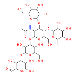 ChemSpider 2D Image | 6-Deoxyhexopyranosyl-(1->4)-[hexopyranosyl-(1->3)]-2-acetamido-2-deoxyhexopyranosyl-(1->3)hexopyranosyl-(1->4)hexose | C32H55NO25