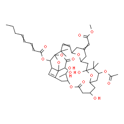 ChemSpider 2D Image | 13-Acetoxy-11,17,27-trihydroxy-21-(1-hydroxyethyl)-7-(2-methoxy-2-oxoethylidene)-2,2,12,12-tetramethyl-19,28-dioxo-20,29,31,32,33-pentaoxahexacyclo[23.4.1.1~1,26~.1~5,9~.1~11,15~.0~23,26~]tritriaconta
-3,23-dien-30-yl 2,4-octadienoate | C47H64O17