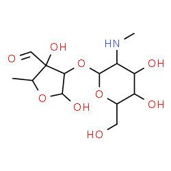 ChemSpider 2D Image | 5-Deoxy-2-O-[2-deoxy-2-(methylamino)hexopyranosyl]-3-C-formylpentofuranose | C13H23NO9