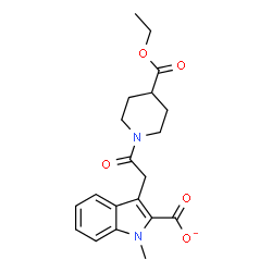ChemSpider 2D Image | 3-{2-[4-(Ethoxycarbonyl)-1-piperidinyl]-2-oxoethyl}-1-methyl-1H-indole-2-carboxylate | C20H23N2O5