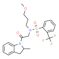 ChemSpider 2D Image | N-(3-Methoxypropyl)-N-[2-(2-methyl-2,3-dihydro-1H-indol-1-yl)-2-oxoethyl]-2-(trifluoromethyl)benzenesulfonamide | C22H25F3N2O4S