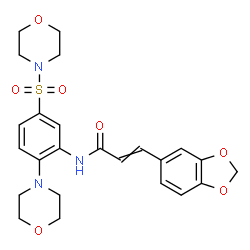 ChemSpider 2D Image | 3-(1,3-Benzodioxol-5-yl)-N-[2-(4-morpholinyl)-5-(4-morpholinylsulfonyl)phenyl]acrylamide | C24H27N3O7S