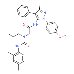 ChemSpider 2D Image | N~2~-[(2,4-Dimethylphenyl)carbamoyl]-N-[1-(4-methoxyphenyl)-3-methyl-4-phenyl-1H-pyrazol-5-yl]-N~2~-propylglycinamide | C31H35N5O3