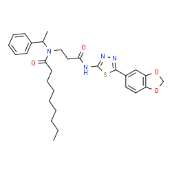 ChemSpider 2D Image | N-(3-{[5-(1,3-Benzodioxol-5-yl)-1,3,4-thiadiazol-2-yl]amino}-3-oxopropyl)-N-(1-phenylethyl)nonanamide | C29H36N4O4S