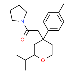 ChemSpider 2D Image | 2-(2-Isopropyl-4-p-tolyl-tetrahydro-pyran-4-yl)-1-pyrrolidin-1-yl-ethanone | C21H31NO2