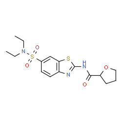 ChemSpider 2D Image | N-[6-(Diethylsulfamoyl)-1,3-benzothiazol-2-yl]tetrahydro-2-furancarboxamide | C16H21N3O4S2