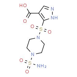 ChemSpider 2D Image | 5-[(4-Sulfamoyl-1-piperazinyl)sulfonyl]-1H-pyrazole-4-carboxylic acid | C8H13N5O6S2