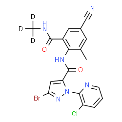 ChemSpider 2D Image | 3-Bromo-1-(3-chloro-2-pyridinyl)-N-{4-cyano-2-methyl-6-[(~2~H_3_)methylcarbamoyl]phenyl}-1H-pyrazole-5-carboxamide | C19H11D3BrClN6O2