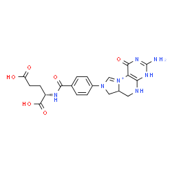 ChemSpider 2D Image | N-[4-(3-Amino-1-oxo-1,4,5,6,6a,7-hexahydro-8H-imidazo[1,5-f]pteridin-10-ium-8-yl)benzoyl]-L-glutamic acid | C20H22N7O6