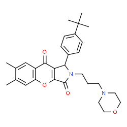 ChemSpider 2D Image | 1-(4-tert-Butylphenyl)-6,7-dimethyl-2-[3-(morpholin-4-yl)propyl]-1,2-dihydrochromeno[2,3-c]pyrrole-3,9-dione | C30H36N2O4