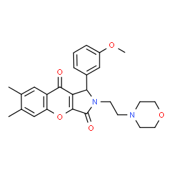 ChemSpider 2D Image | 1-(3-Methoxyphenyl)-6,7-dimethyl-2-[2-(4-morpholinyl)ethyl]-1,2-dihydrochromeno[2,3-c]pyrrole-3,9-dione | C26H28N2O5
