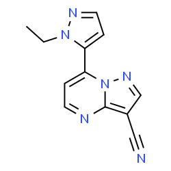 ChemSpider 2D Image | 7-(2-ethylpyrazol-3-yl)pyrazolo[1,5-a]pyrimidine-3-carbonitrile | C12H10N6