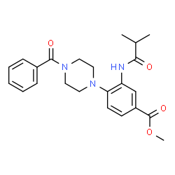 ChemSpider 2D Image | Methyl 4-(4-benzoyl-1-piperazinyl)-3-(isobutyrylamino)benzoate | C23H27N3O4