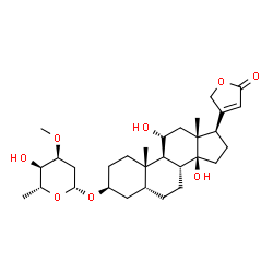 ChemSpider 2D Image | (3beta,5beta,11alpha)-3-[(2,6-Dideoxy-3-O-methyl-beta-D-ribo-hexopyranosyl)oxy]-11,14-dihydroxycard-20(22)-enolide | C30H46O8