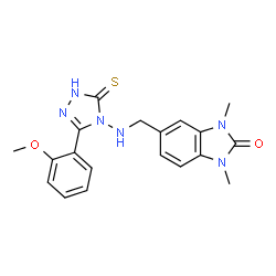 ChemSpider 2D Image | 5-({[3-(2-Methoxyphenyl)-5-thioxo-1,5-dihydro-4H-1,2,4-triazol-4-yl]amino}methyl)-1,3-dimethyl-1,3-dihydro-2H-benzimidazol-2-one | C19H20N6O2S