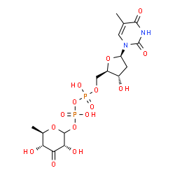 ChemSpider 2D Image | (3S,5R,6R)-3,5-Dihydroxy-6-methyl-4-oxotetrahydro-2H-pyran-2-yl [(2R,3S,5R)-3-hydroxy-5-(5-methyl-2,4-dioxo-3,4-dihydro-1(2H)-pyrimidinyl)tetrahydro-2-furanyl]methyl dihydrogen diphosphate (non-prefer
red name) | C16H24N2O15P2
