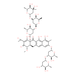 ChemSpider 2D Image | (1S,4aR,12aS)-3-Acetyl-9-{[2,6-dideoxy-3-O-(2,6-dideoxy-beta-D-arabino-hexopyranosyl)-beta-D-arabino-hexopyranosyl]oxy}-4,6,7-trihydroxy-1-methoxy-8-methyl-2,5-dioxo-1,5,12,12a-tetrahydro-4a(2H)-tetra
cenyl 2,6-dideoxy-3-C-methyl-beta-D-ribo-hexopyranosyl-(1->3)-2,6-dideoxy-beta-D-lyxo-hexopyranosyl-(1->3)-2,6-dideoxy-beta-D-arabino-hexopyranoside | C53H72O24