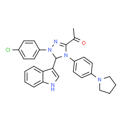 ChemSpider 2D Image | 1-{1-(4-Chlorophenyl)-5-(1H-indol-3-yl)-4-[4-(1-pyrrolidinyl)phenyl]-4,5-dihydro-1H-1,2,4-triazol-3-yl}ethanone | C28H26ClN5O