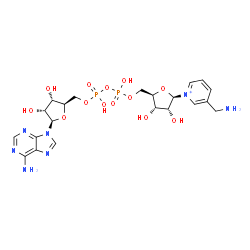 ChemSpider 2D Image | [[(2R,3S,4R,5R)-5-[3-(aminomethyl)pyridin-1-ium-1-yl]-3,4-dihydroxy-tetrahydrofuran-2-yl]methoxy-hydroxy-phosphoryl] [(2R,3S,4R,5R)-5-(6-aminopurin-9-yl)-3,4-dihydroxy-tetrahydrofuran-2-yl]methyl hydrogen phosphate | C21H30N7O13P2