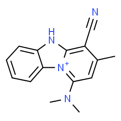 ChemSpider 2D Image | 4-Cyano-1-(dimethylamino)-3-methyl-5H-pyrido[1,2-a][3,1]benzimidazol-10-ium | C15H15N4