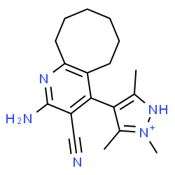 ChemSpider 2D Image | 4-(2-Amino-3-cyano-5,6,7,8,9,10-hexahydrocycloocta[b]pyridin-4-yl)-2,3,5-trimethyl-1H-pyrazol-2-ium | C18H24N5