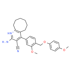 ChemSpider 2D Image | 2-Amino-3-cyano-4-{3-methoxy-4-[(4-methoxyphenoxy)methyl]phenyl}-5,6,7,8,9,10-hexahydrocycloocta[b]pyridinium | C27H30N3O3