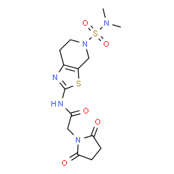 ChemSpider 2D Image | N-[5-(Dimethylsulfamoyl)-4,5,6,7-tetrahydro[1,3]thiazolo[5,4-c]pyridin-2-yl]-2-(2,5-dioxo-1-pyrrolidinyl)acetamide | C14H19N5O5S2