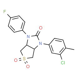 ChemSpider 2D Image | 1-(3-Chloro-4-methylphenyl)-3-(4-fluorophenyl)tetrahydro-1H-thieno[3,4-d]imidazol-2(3H)-one 5,5-dioxide | C18H16ClFN2O3S
