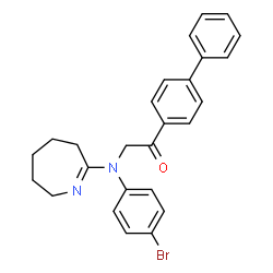 ChemSpider 2D Image | 1-(4-Biphenylyl)-2-[(4-bromophenyl)(3,4,5,6-tetrahydro-2H-azepin-7-yl)amino]ethanone | C26H25BrN2O