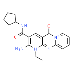 ChemSpider 2D Image | 2-Amino-3-(cyclopentylcarbamoyl)-1-ethyl-5-oxo-1,5-dihydrodipyrido[1,2-a:2',3'-d]pyrimidin-6-ium | C19H22N5O2