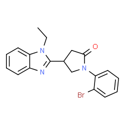 ChemSpider 2D Image | 1-(2-Bromophenyl)-4-(1-ethyl-1H-benzimidazol-2-yl)-2-pyrrolidinone | C19H18BrN3O
