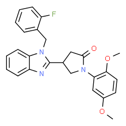 ChemSpider 2D Image | 1-(2,5-Dimethoxyphenyl)-4-[1-(2-fluorobenzyl)-1H-benzimidazol-2-yl]-2-pyrrolidinone | C26H24FN3O3