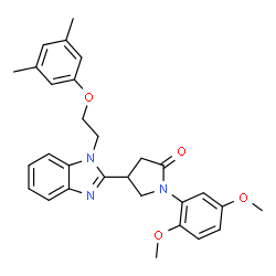 ChemSpider 2D Image | 1-(2,5-Dimethoxyphenyl)-4-{1-[2-(3,5-dimethylphenoxy)ethyl]-1H-benzimidazol-2-yl}-2-pyrrolidinone | C29H31N3O4