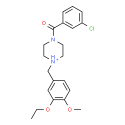 ChemSpider 2D Image | 4-(3-Chlorobenzoyl)-1-(3-ethoxy-4-methoxybenzyl)piperazin-1-ium | C21H26ClN2O3