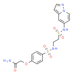 ChemSpider 2D Image | 2-(4-{[2-(Pyrazolo[1,5-a]pyridin-5-ylsulfamoyl)ethyl]sulfamoyl}phenoxy)acetamide | C17H19N5O6S2