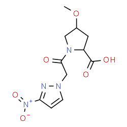 ChemSpider 2D Image | 4-Methoxy-1-[(3-nitro-1H-pyrazol-1-yl)acetyl]proline | C11H14N4O6