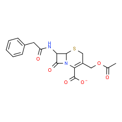 ChemSpider 2D Image | 3-(Acetoxymethyl)-8-oxo-7-[(phenylacetyl)amino]-5-thia-1-azabicyclo[4.2.0]oct-2-ene-2-carboxylate | C18H17N2O6S