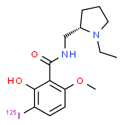 ChemSpider 2D Image | N-{[(2S)-1-Ethyl-2-pyrrolidinyl]methyl}-2-hydroxy-3-(~125~I)iodo-6-methoxybenzamide | C15H21125IN2O3