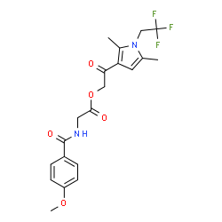 ChemSpider 2D Image | 2-[2,5-Dimethyl-1-(2,2,2-trifluoroethyl)-1H-pyrrol-3-yl]-2-oxoethyl N-(4-methoxybenzoyl)glycinate | C20H21F3N2O5