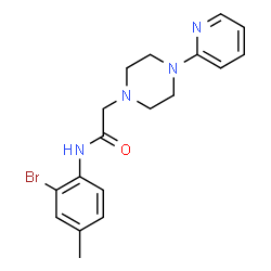 ChemSpider 2D Image | N-(2-Bromo-4-methylphenyl)-2-[4-(2-pyridinyl)-1-piperazinyl]acetamide | C18H21BrN4O